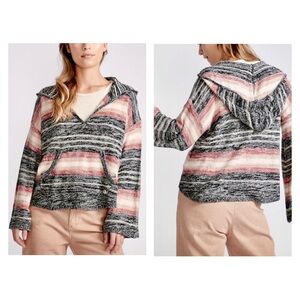 Billabong Multicolor Striped Knit Hoodie Sweater Sz Small